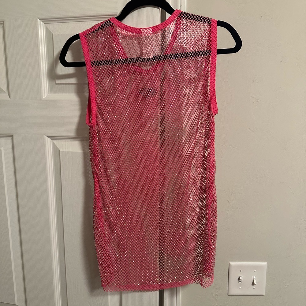 Pink Mesh rhinestone tank top - Picture 3 of 5